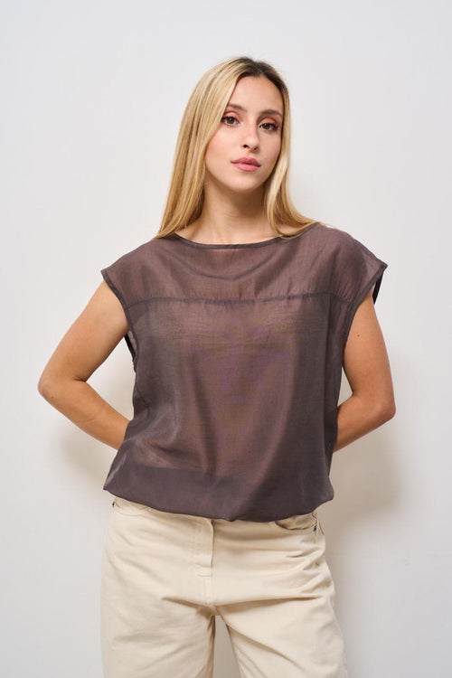 T-shirt donna scollo a barca marrone freddo - 1