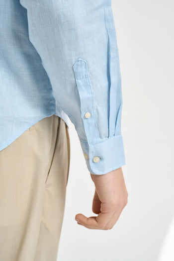 Camicia uomo in lino celeste - 7