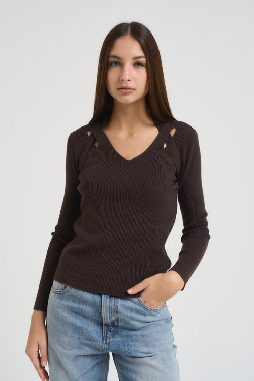 Maglia donna cut out cioccolato