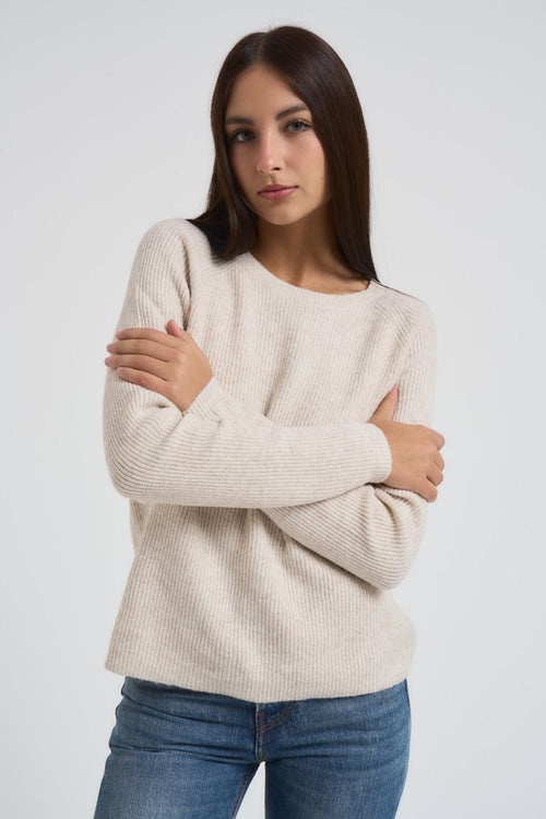 Maglia donna beige a costine - 2