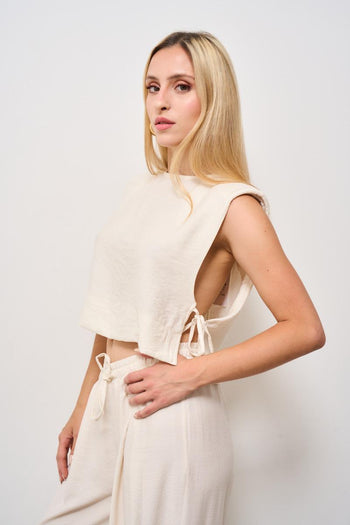Top donna avorio con laccetti - 3