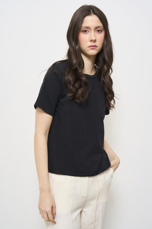 T-shirt donna nera girocollo - 1