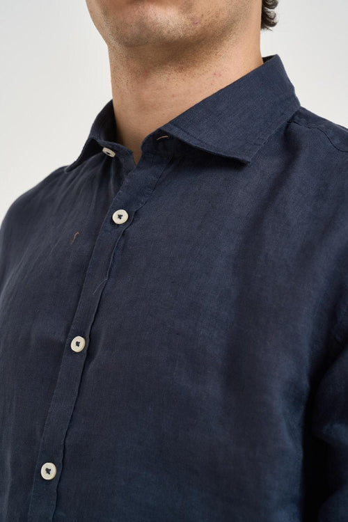 Camicia uomo in lino blu - 2