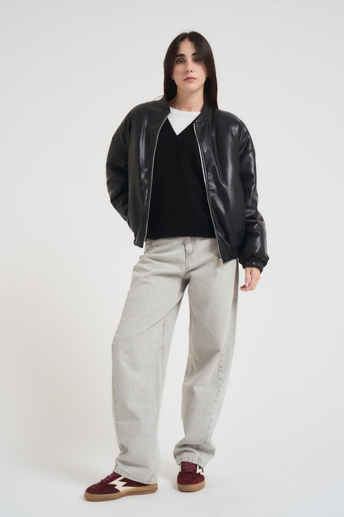 Bomber donna in ecopelle nero