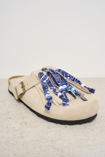 Sabot donna in suede bianca con frange - 3