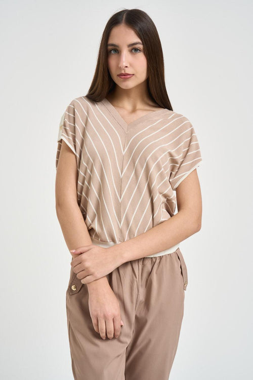 Maglia donna beige a righe