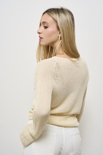 Women's cream boat neck sweater - 4