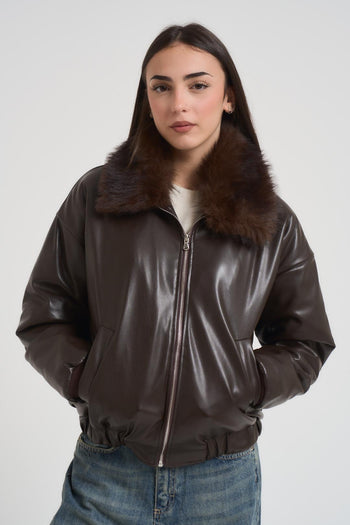 Giubbotto donna in ecopelle marrone - 6