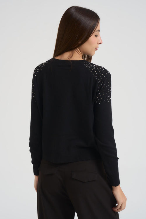 Maglia donna con strass nera - 2