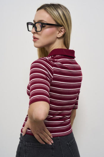 Red and white striped women's polo shirt - 5