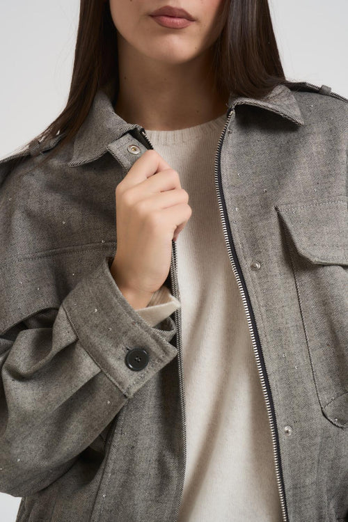 Bomber paillettes donna grigio spinato - 2