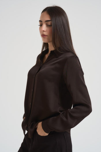 Camicia donna satinata cioccolato - 3