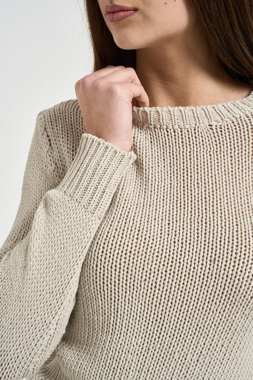Maglia donna girocollo in cotone beige - 2