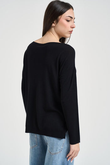 Maglia donna scollo a barca nera - 4