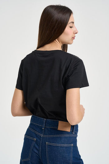 T-shirt donna con strass nera - 3