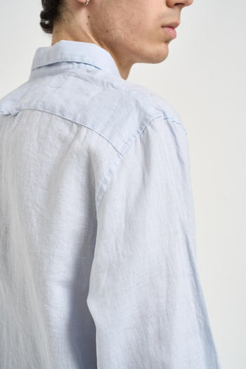 Camicia uomo in lino celeste - 5