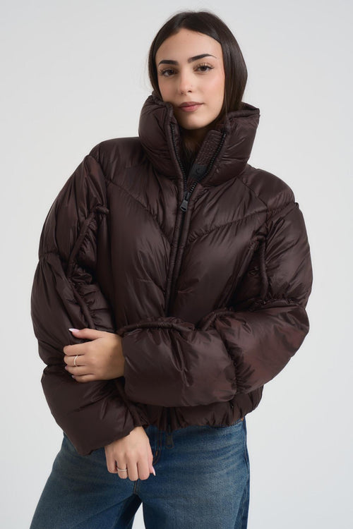 Piumino donna collo alto marrone