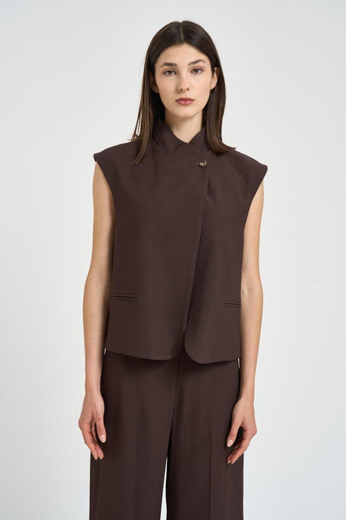 Gilet donna con bottone asimmetrico moro - 2