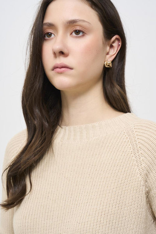 Cream women's sweater with side slits - 2