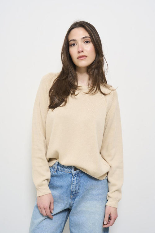 Beige women's crew neck sweater - 2