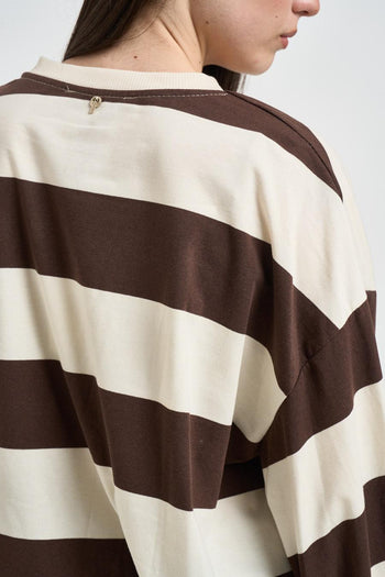 Maglia donna a righe marrone e panna - 4