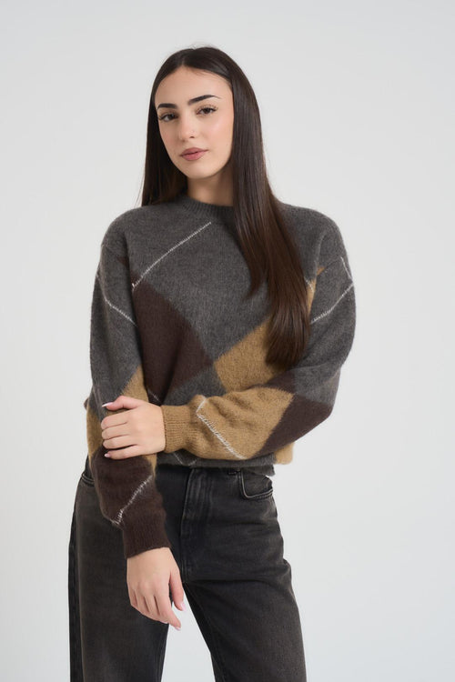 Maglia donna girocollo a rombi grigia