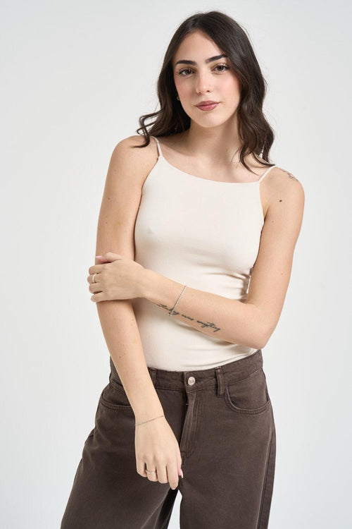 Top donna con spalline crema - 1