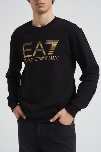 Felpa uomo girocollo nera con logo dorato - 4