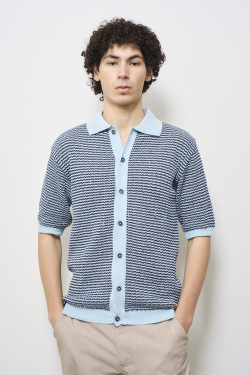 Polo uomo in maglia bicolor celeste