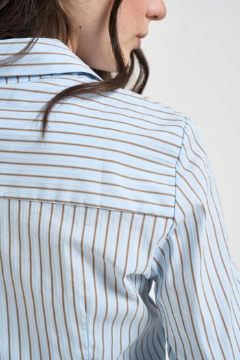 Camicia donna a righe azzurro e beige - 5
