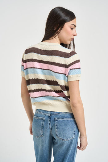 Maglia donna cropped a righe multicolor - 3
