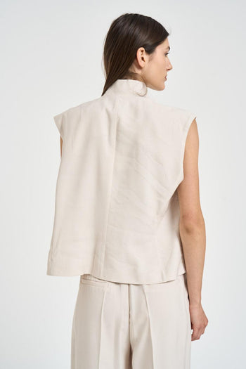 Gilet donna con bottone asimmetrico panna - 5