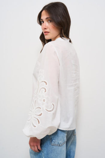 Camicia donna bianca con ricami - 5