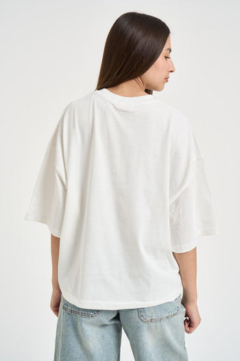 T-shirt donna bianca con fiocchetti oversize - 3