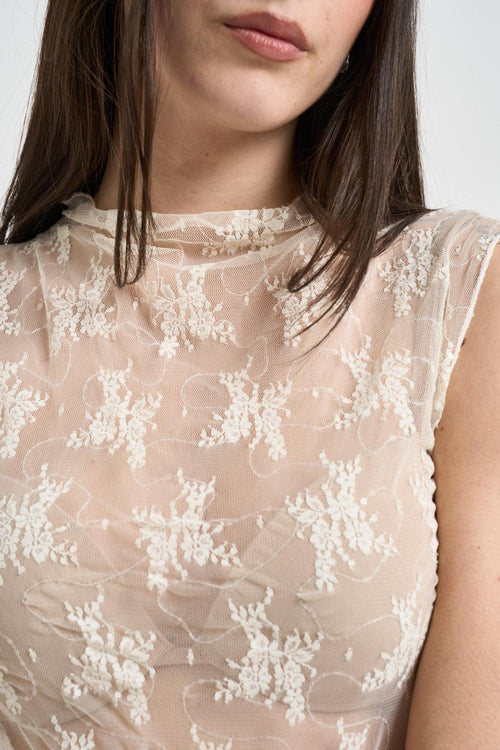 Top donna in tulle bianco semitrasparente - 2