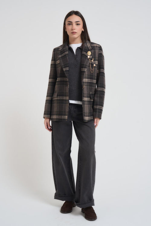 Giacca donna in check grigio