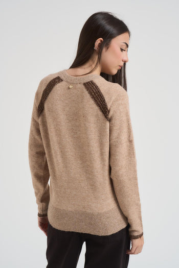 Maglia donna girocollo beige - 3