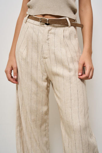 Pantalone donna gessato beige - 5