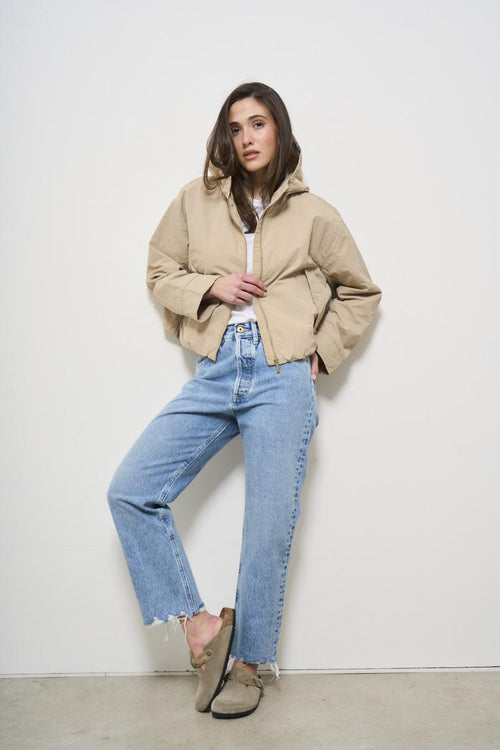 Giubbotto donna con cappuccio beige - 1