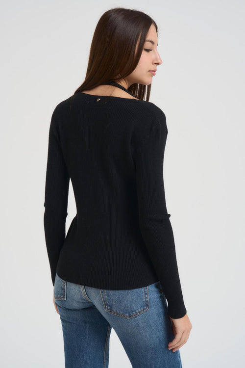 Maglia donna cut out nero - 2