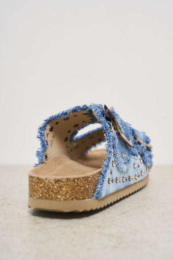 Sandali donna in denim con strass e borchie - 5