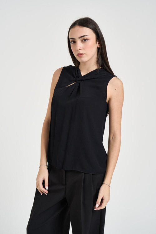 Blusa donna con nodo nera<BR/>
