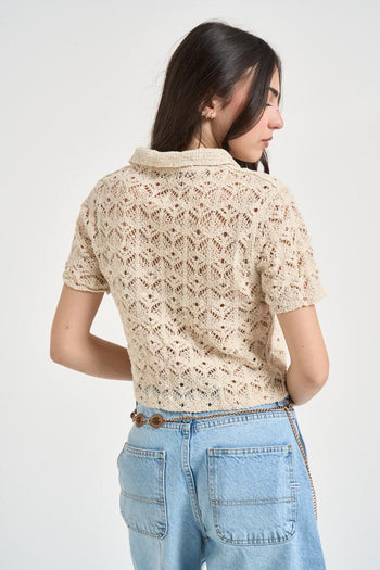 Polo donna in maglia cropped latte - 4
