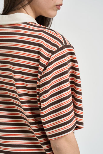 Polo donna cropped a righe marrone - 4