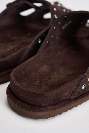 Sandalo donna in suede marrone con borchie - 7