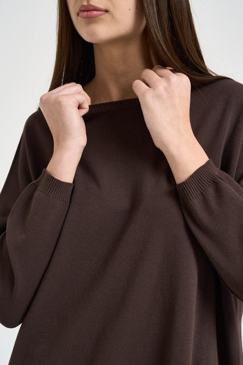Maglia donna scollo a barca marrone - 2