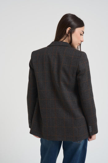 Giacca donna doppiopetto a quadri grigia - 5