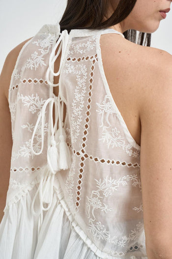 Top donna bianco con ricami - 4