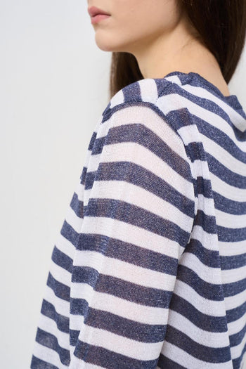 Maglia donna girocollo a righe blu - 5