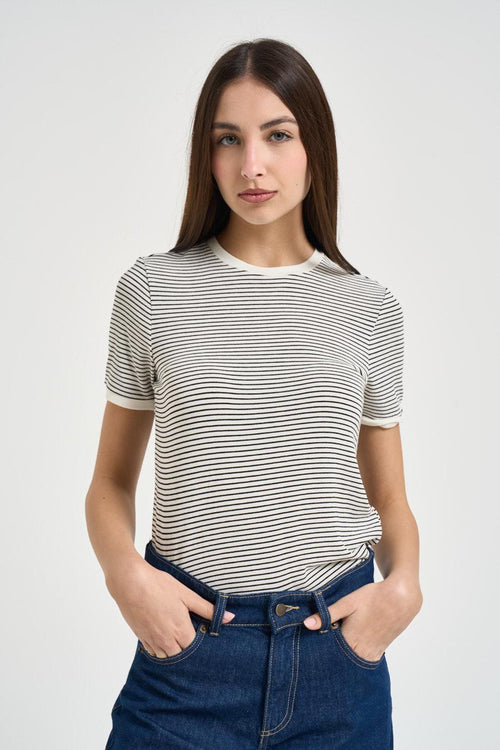T-shirt donna a righe nera